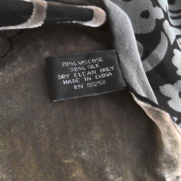 Shanak Silk Velvet Scarf Wrap Shawl Taupe & Black Fringed Brocade Burnout EUC - Picture 5 of 5